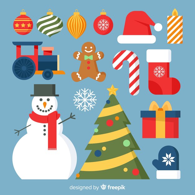 Colección colorida de elementos de navidad con diseño plano