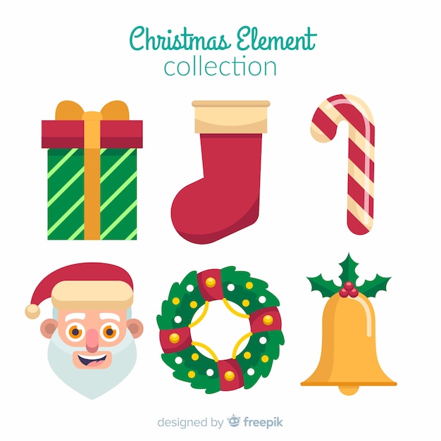 Colección colorida de elementos de navidad con diseño plano