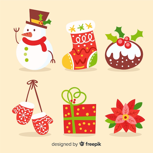Colección colorida de elementos de navidad con diseño plano