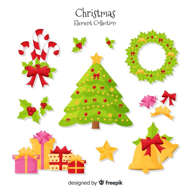 Colección colorida de elementos de navidad con diseño plano