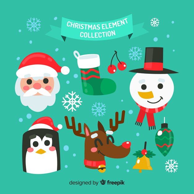 Colección colorida de elementos de navidad con diseño plano