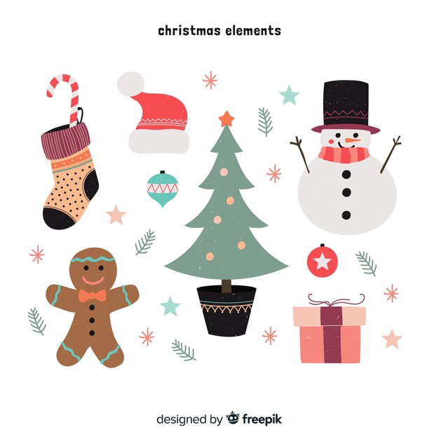 Colección colorida de elementos de navidad con diseño plano