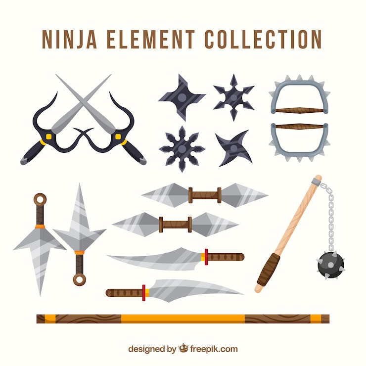 Vector gratuito colección colorida de elementos de ninja con diseño plano