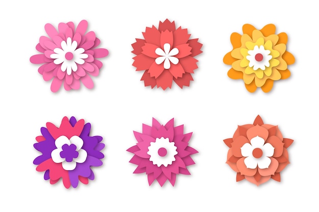 Colección colorida de flores de primavera en papel