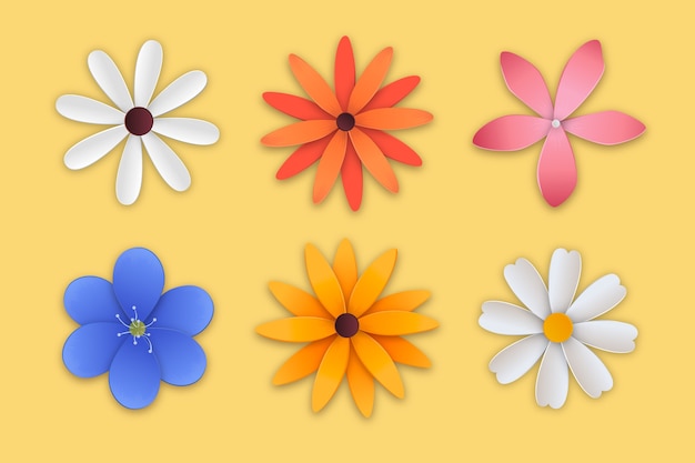 Colección colorida de flores de primavera en papel