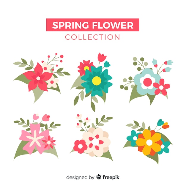 Colección colorida de flores de primavera
