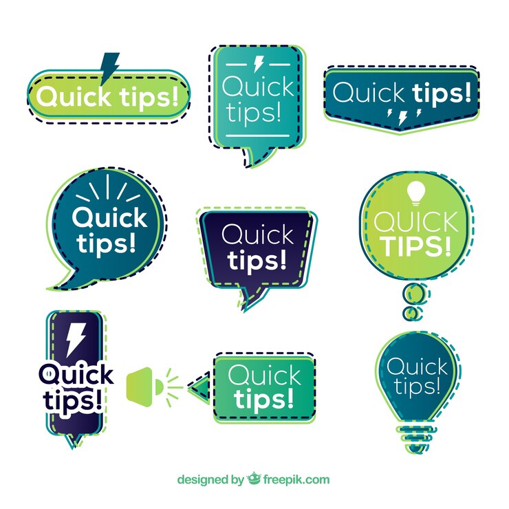 Vector gratuito colección colorida de insiginias de consejos rápidos