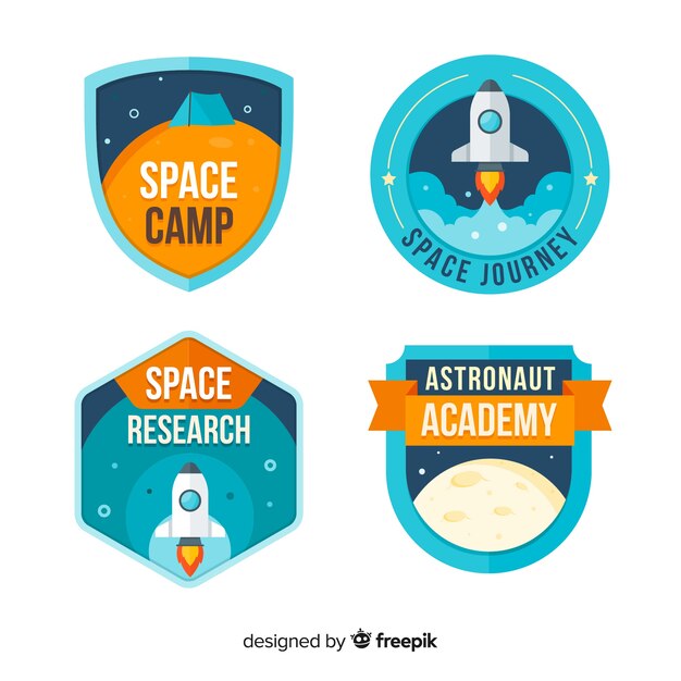 Colección colorida de insignias del espacio con diseño plano
