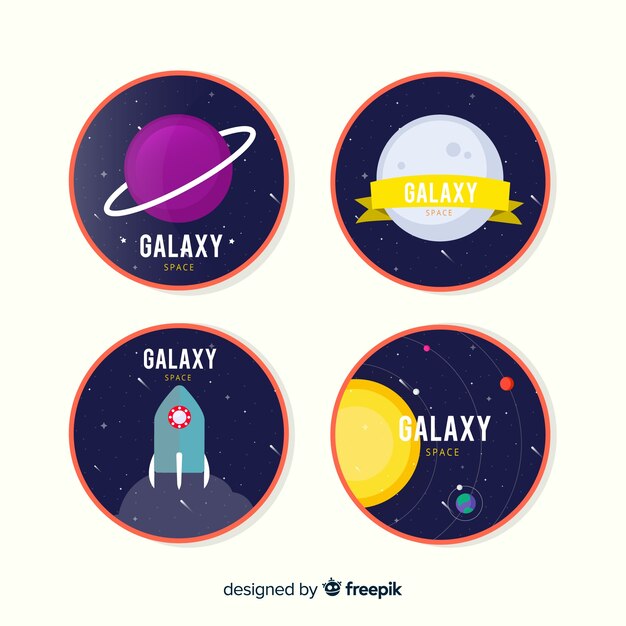 Colección colorida de insignias del espacio con diseño plano
