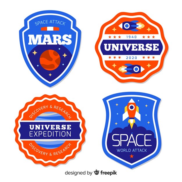 Colección colorida de insignias del espacio con diseño plano
