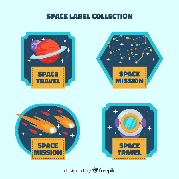 Colección colorida de insignias del espacio con diseño plano