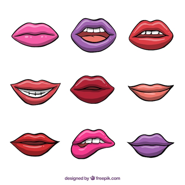 Vector gratuito colección colorida de labios en 2d