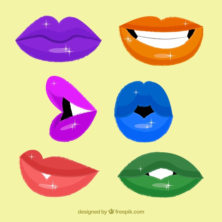 Vector gratuito colección colorida de labios con diseño plano