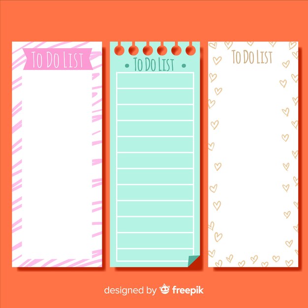 Colección colorida de listas de cosas que hacer con diseño plano