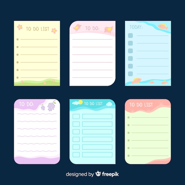 Colección colorida de listas de cosas que hacer con diseño plano