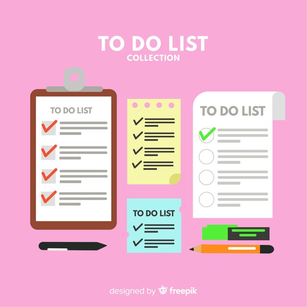 Colección colorida de listas de cosas que hacer con diseño plano