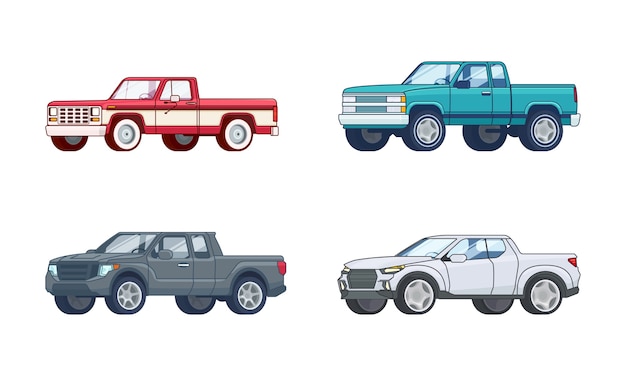 Vector gratuito colección colorida de modelos de camionetas pickup