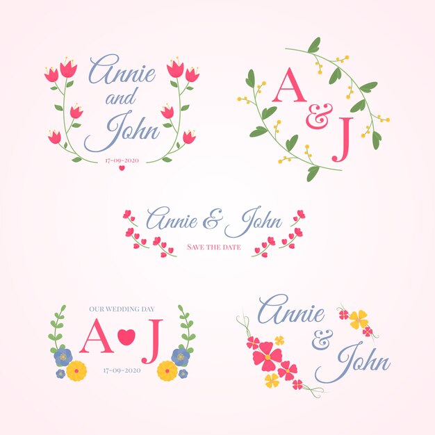 Colección colorida de monogramas de boda