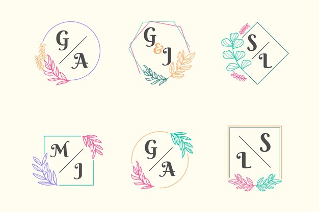 Colección colorida de monogramas de bodas