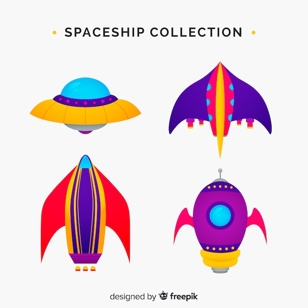 Vector gratuito colección colorida de naves espaciales con diseño plano