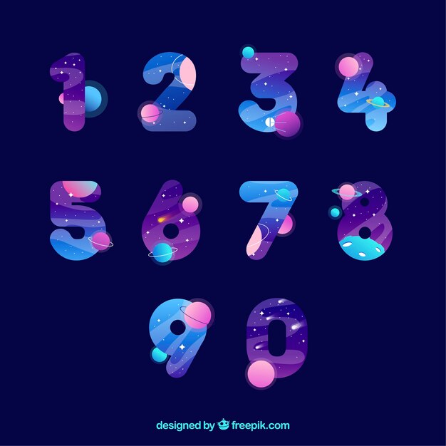 Colección colorida de números con diseño plano