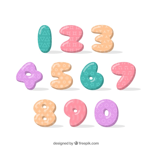 Colección colorida de números con diseño plano
