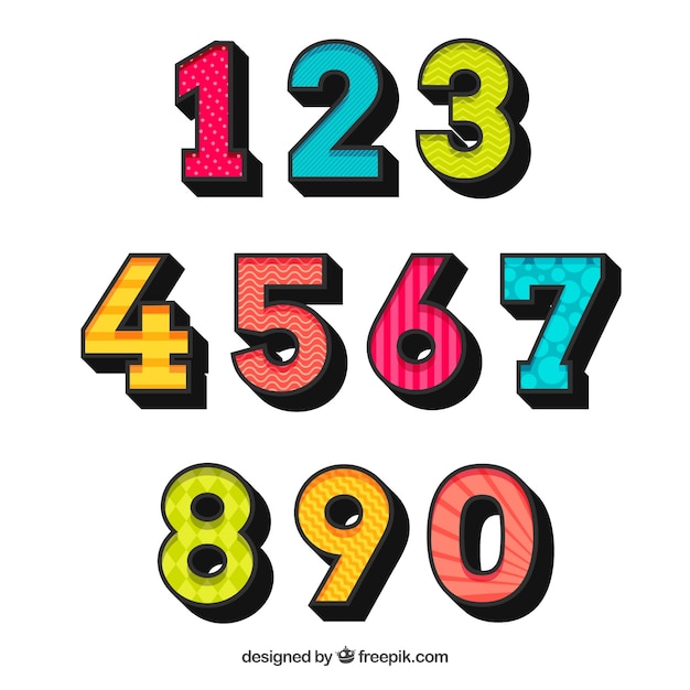 Colección colorida de números con diseño plano