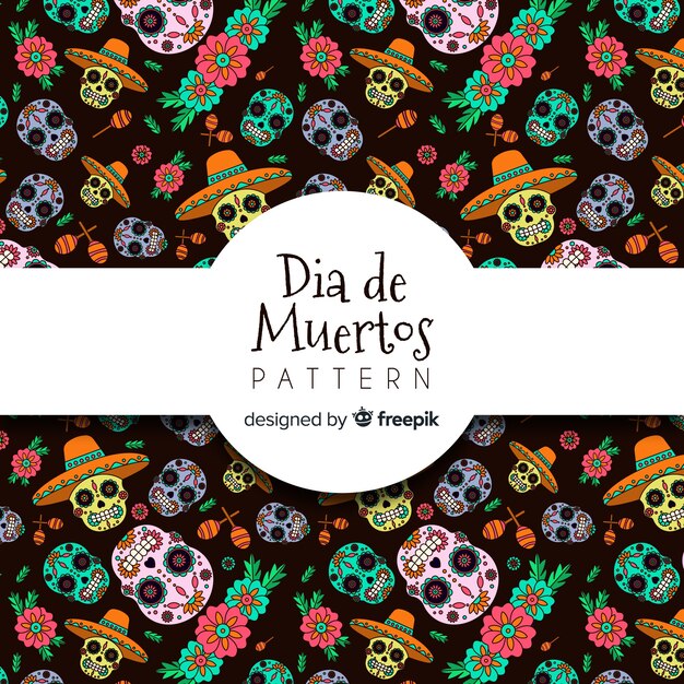 Colección colorida de patrones del día de muertos dibujados a mano