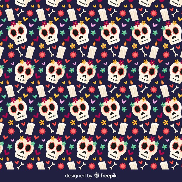 Colección colorida de patrones del día de muertos dibujados a mano