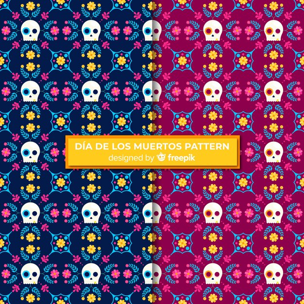 Colección colorida de patrones del día de muertos con diseño plano