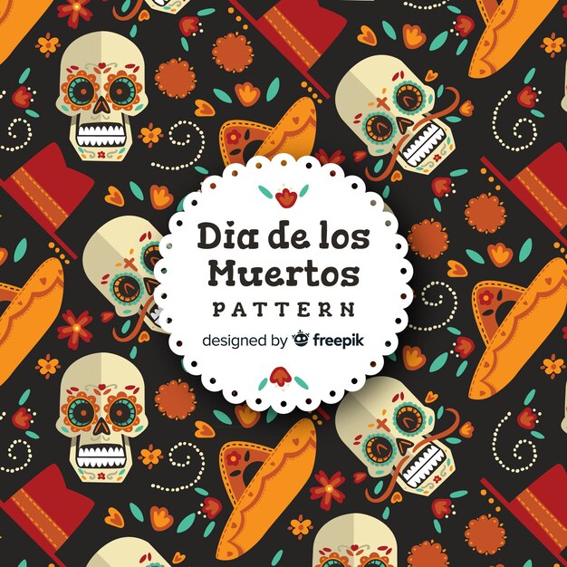 Colección colorida de patrones del día de muertos con diseño plano