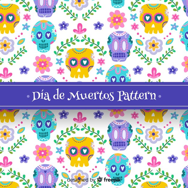 Colección colorida de patrones del día de muertos con diseño plano