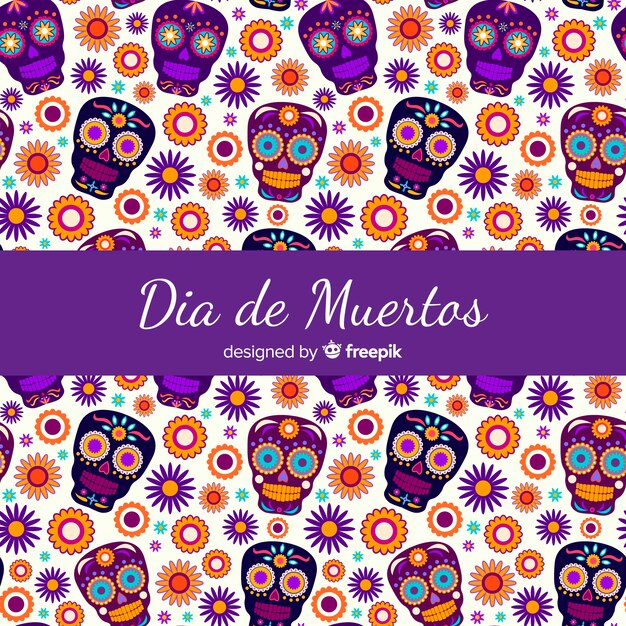 Colección colorida de patrones del día de muertos con diseño plano