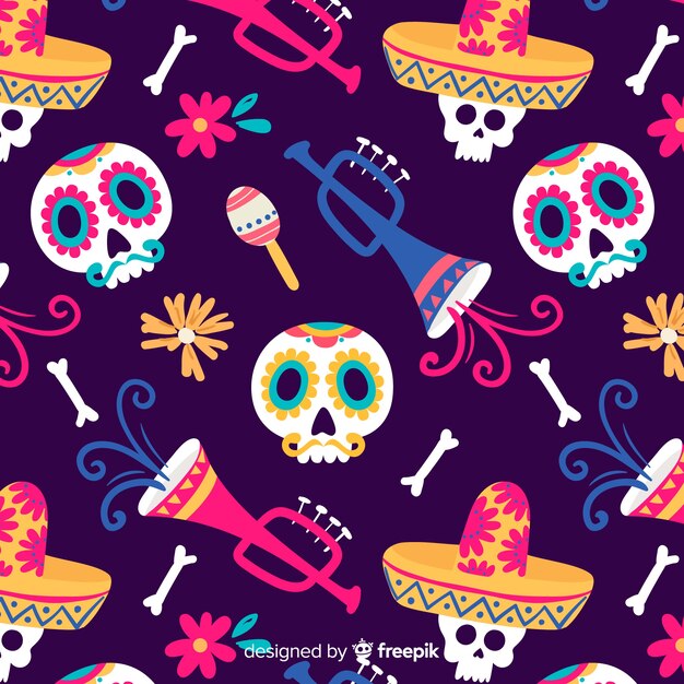Colección colorida de patrones del día de muertos con diseño plano