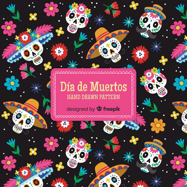 Colección colorida de patrones del día de muertos con diseño plano