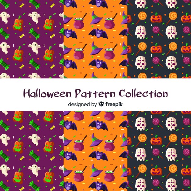 Colección colorida de patrones de halloween con diseño plano