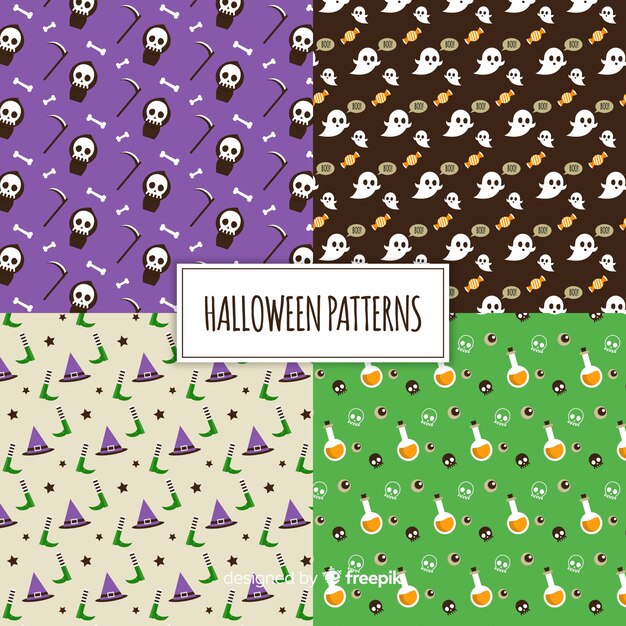 Colección colorida de patrones de halloween con diseño plano