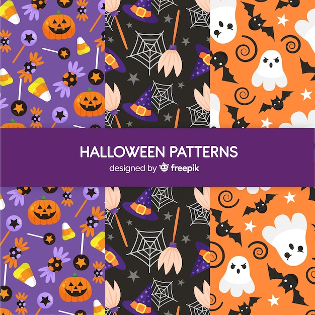 Colección colorida de patrones de halloween con diseño plano