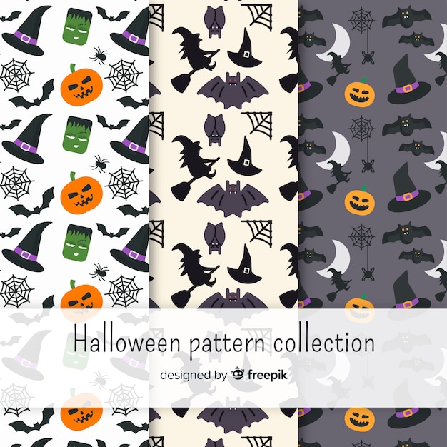 Colección colorida de patrones de halloween con diseño plano