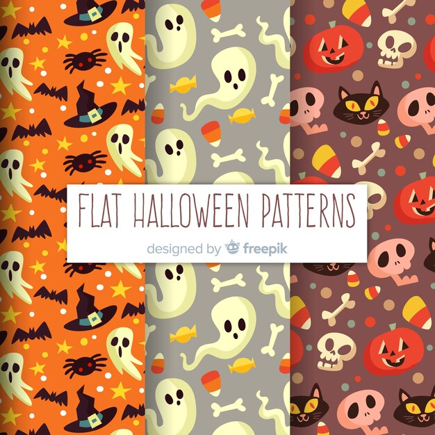 Colección colorida de patrones de halloween con diseño plano
