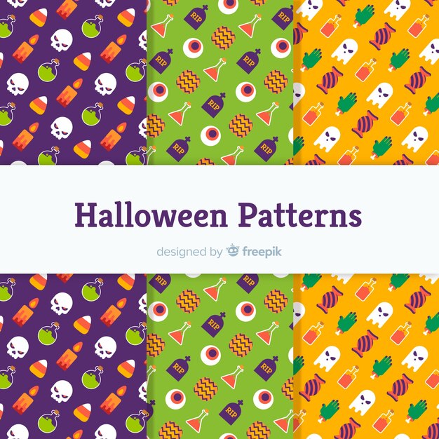 Colección colorida de patrones de halloween con diseño plano