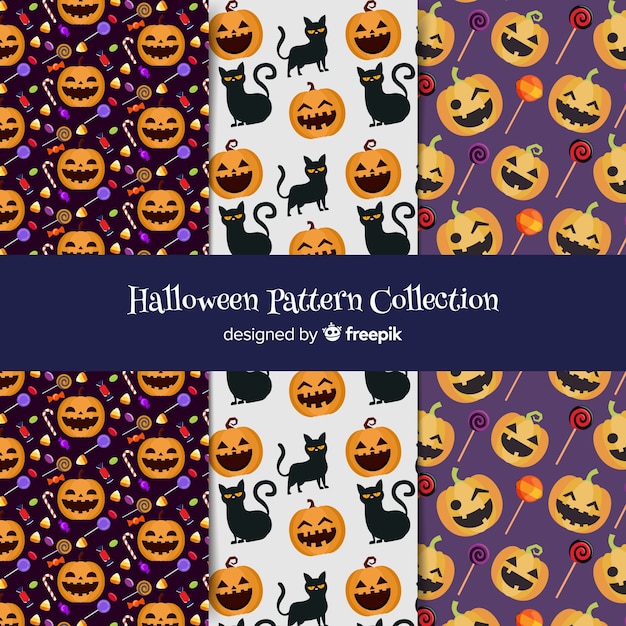 Colección colorida de patrones de halloween con diseño plano