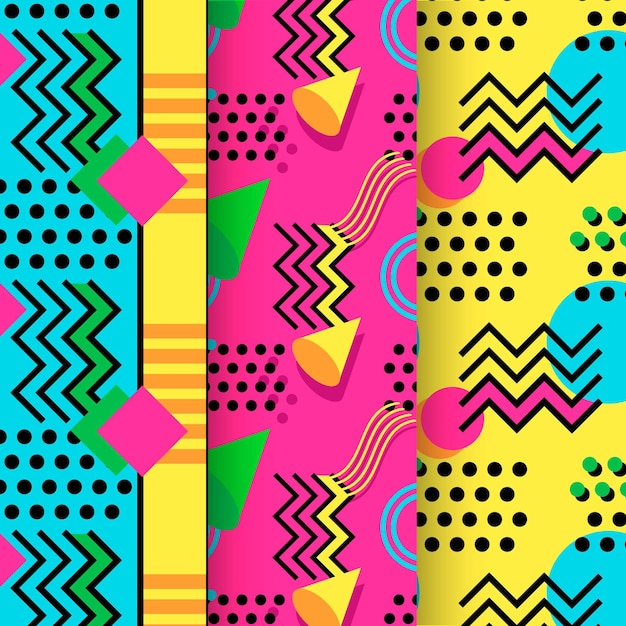 Colección colorida de patrones de memphis