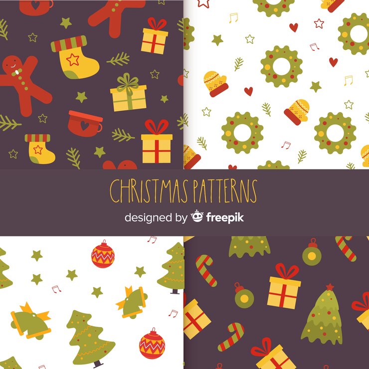 Vector gratuito colección colorida de patrones de navidad dibujados a mano