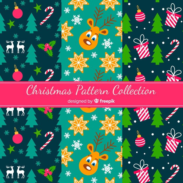 Colección colorida de patrones de navidad con diseño plano