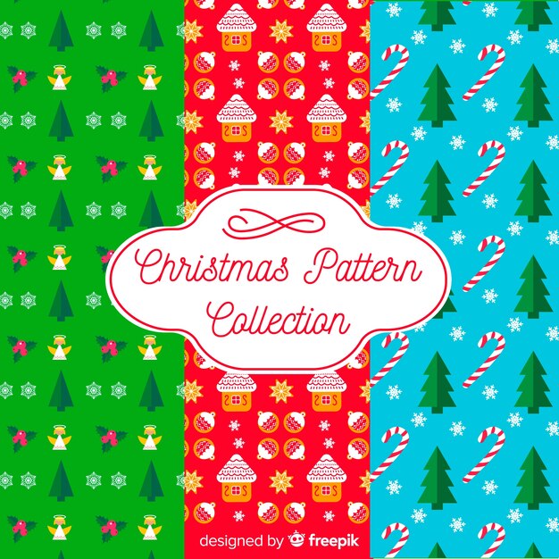 Colección colorida de patrones de navidad con diseño plano