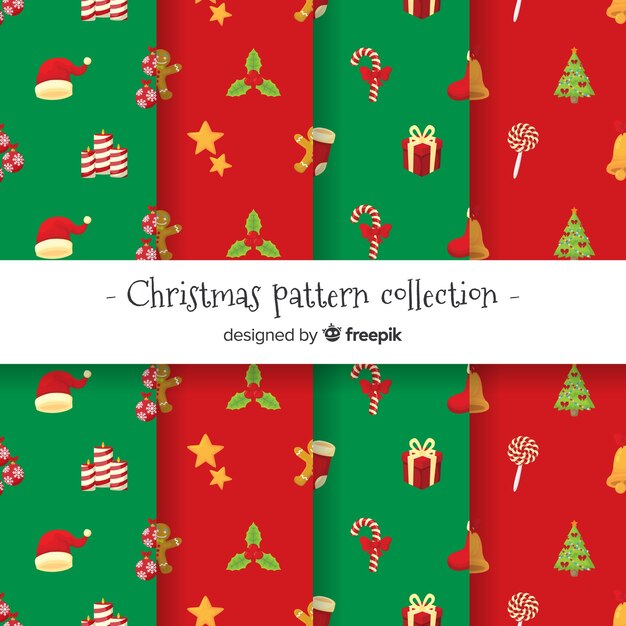 Colección colorida de patrones de navidad con diseño plano