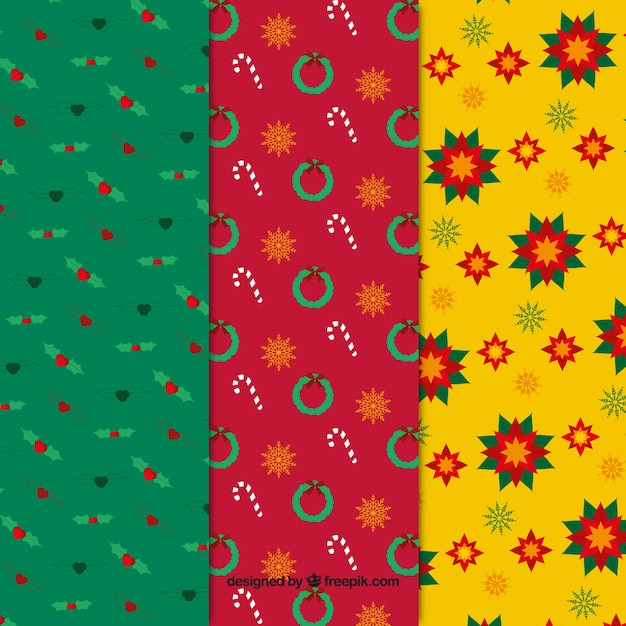 Colección colorida de patrones navideños
