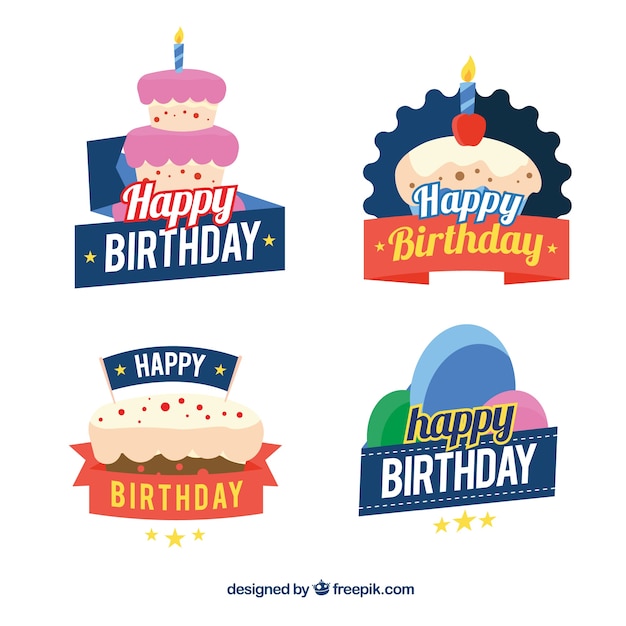 Vector gratuito colección colorida de pegatinas de cumpleaños en diseño plano