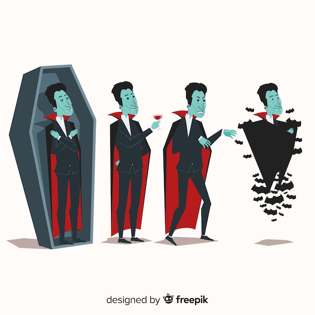 Vector gratuito colección colorida de personajes de vampiro con diseño plano